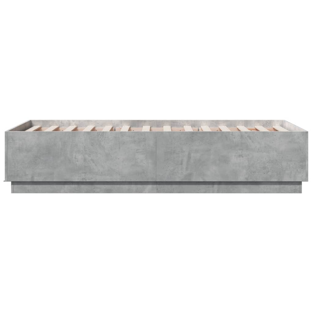 Bedframe met LED-verlichting bewerkt hout betongrijs 75x190 cm