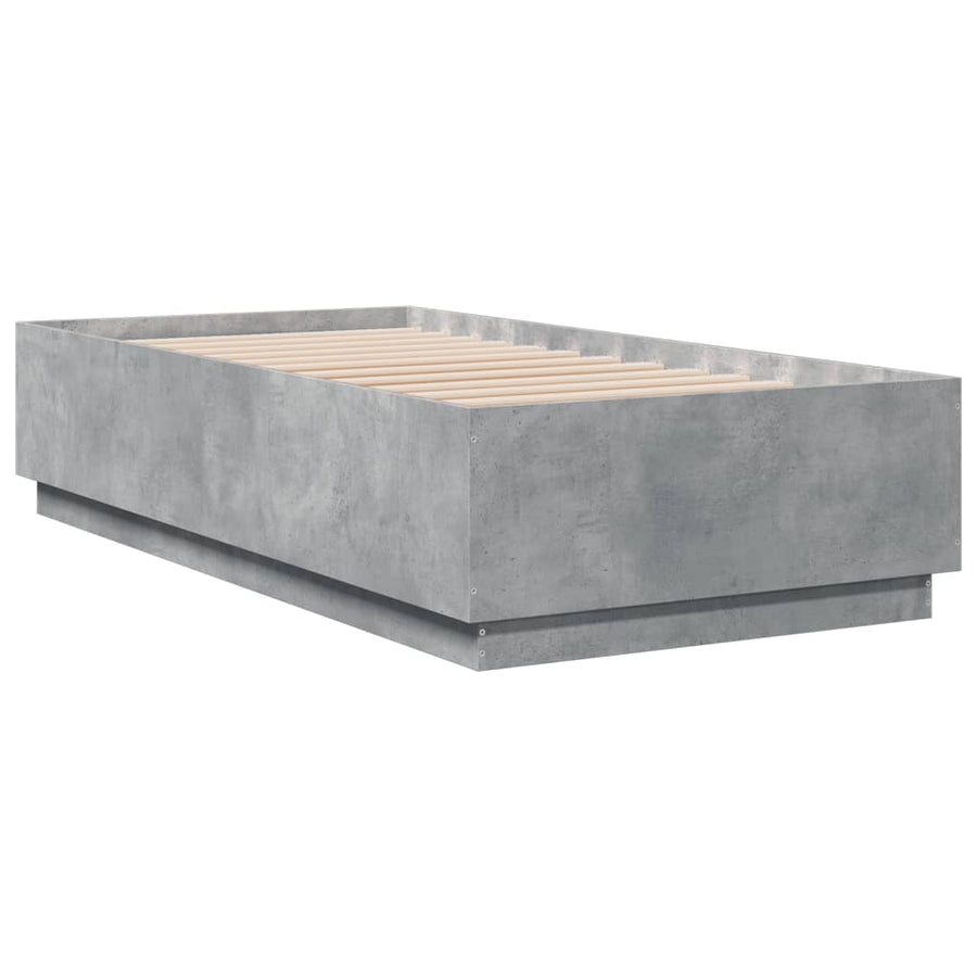 Bedframe met LED-verlichting bewerkt hout betongrijs 75x190 cm