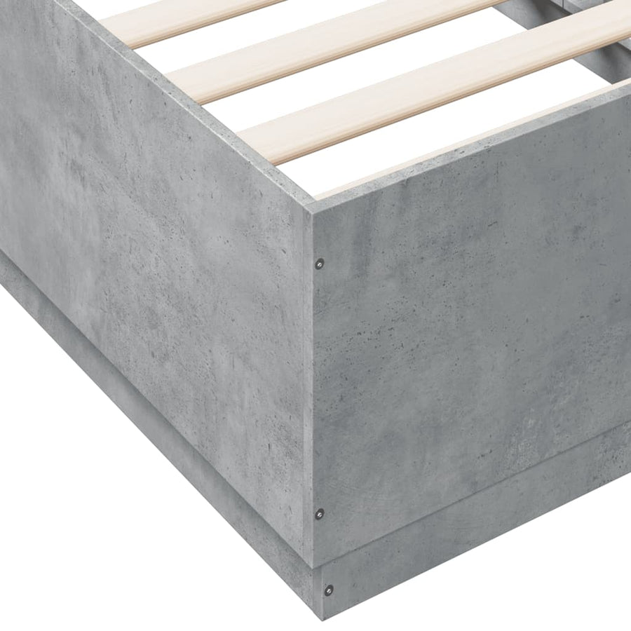 Bedframe met LED-verlichting bewerkt hout betongrijs 75x190 cm