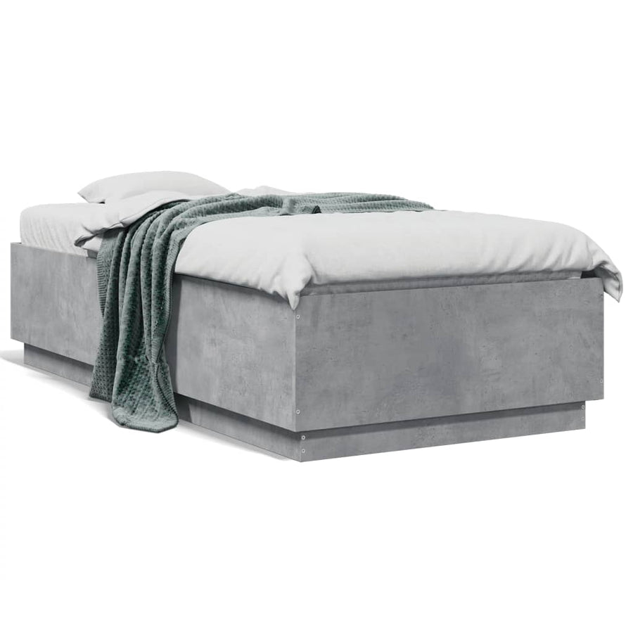 Bedframe met LED-verlichting bewerkt hout betongrijs 75x190 cm