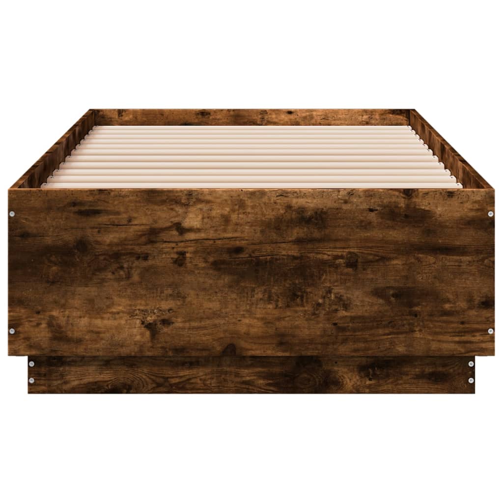 Bedframe LED-verlichting bewerkt hout gerookt eiken 75x190 cm