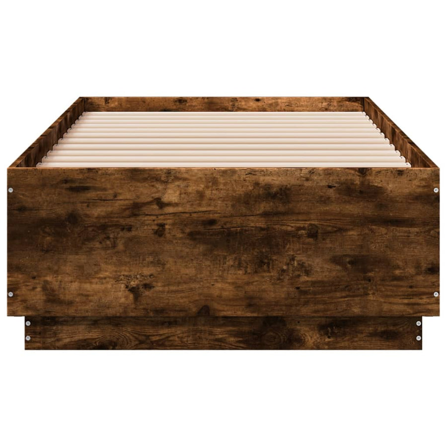 Bedframe LED-verlichting bewerkt hout gerookt eiken 75x190 cm