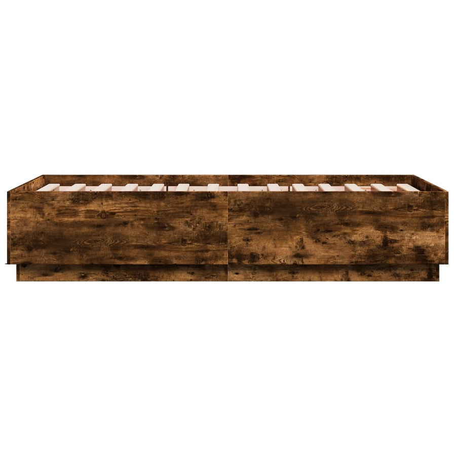 Bedframe LED-verlichting bewerkt hout gerookt eiken 75x190 cm