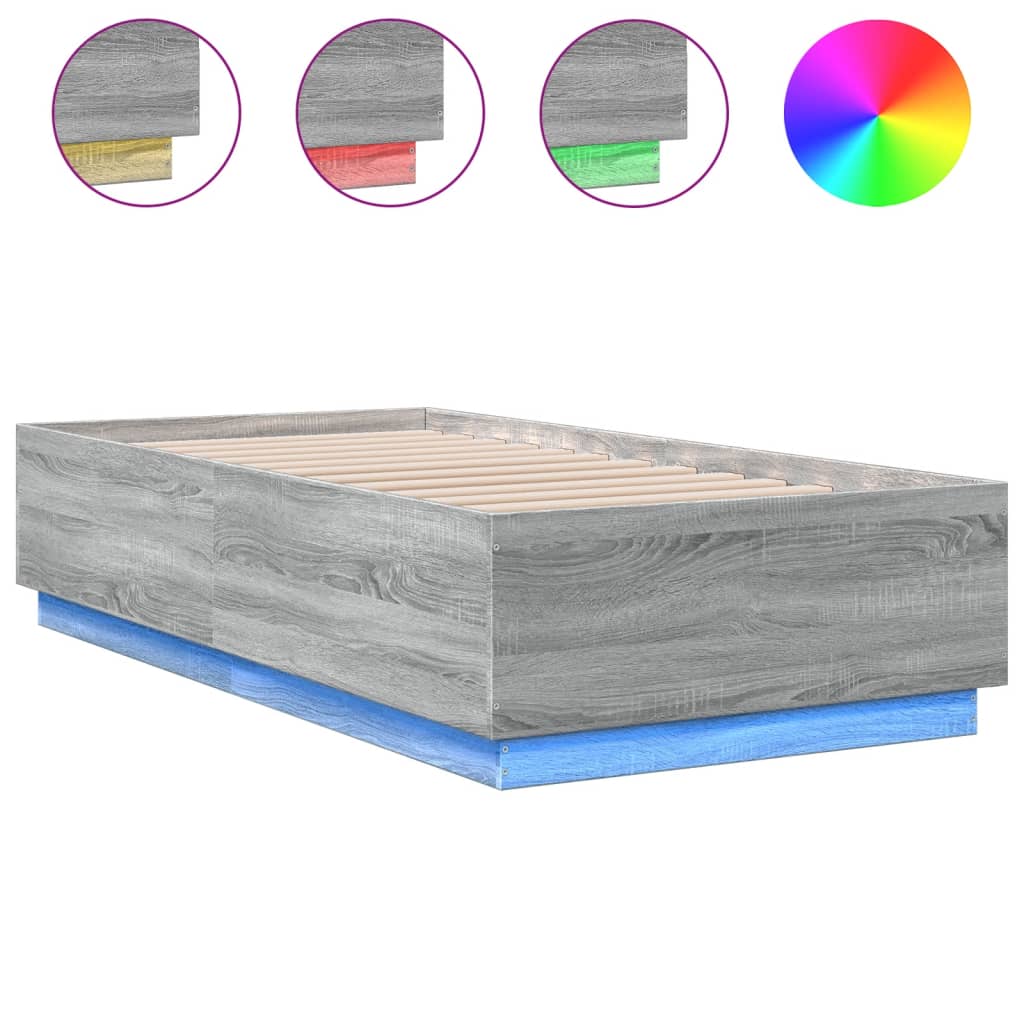 Bedframe met LED-verlichting bewerkt hout grijs sonoma 75x190cm