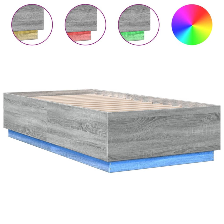 Bedframe met LED-verlichting bewerkt hout grijs sonoma 75x190cm