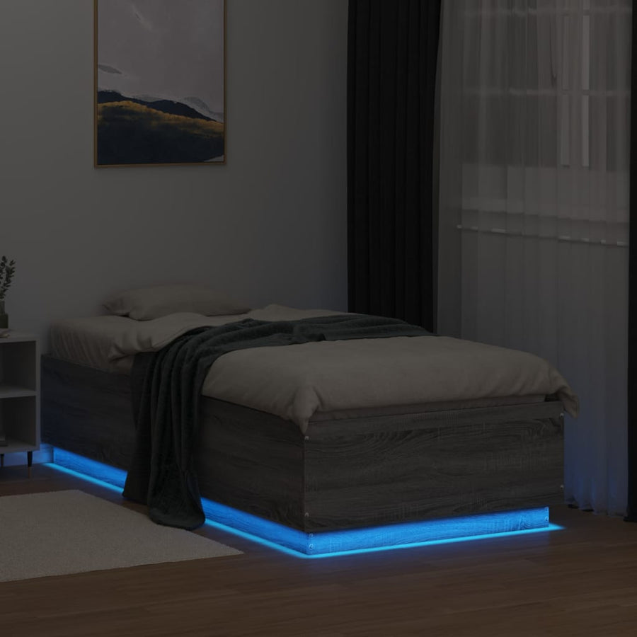 Bedframe met LED-verlichting bewerkt hout grijs sonoma 75x190cm