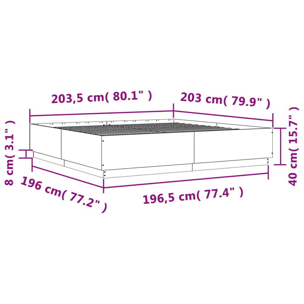 Bedframe bewerkt hout grijs sonoma eikenkleurig 200x200 cm