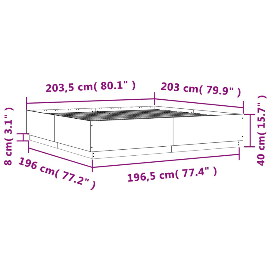 Bedframe bewerkt hout grijs sonoma eikenkleurig 200x200 cm
