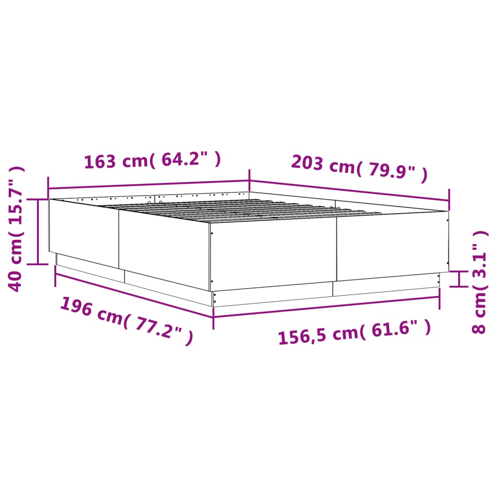 Bedframe bewerkt hout grijs sonoma eikenkleurig 160x200 cm