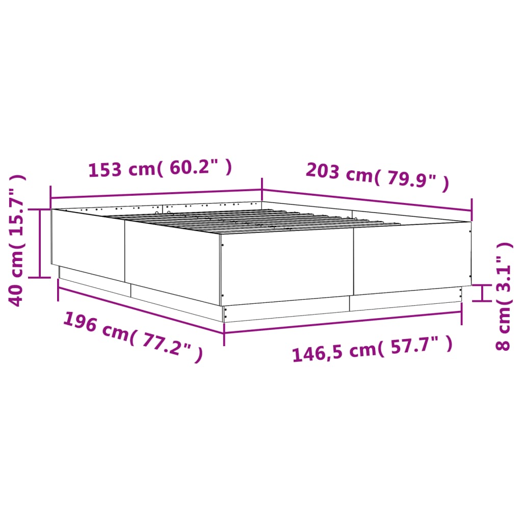 Bedframe Bewerkt Hout Wit 150X200 Cm