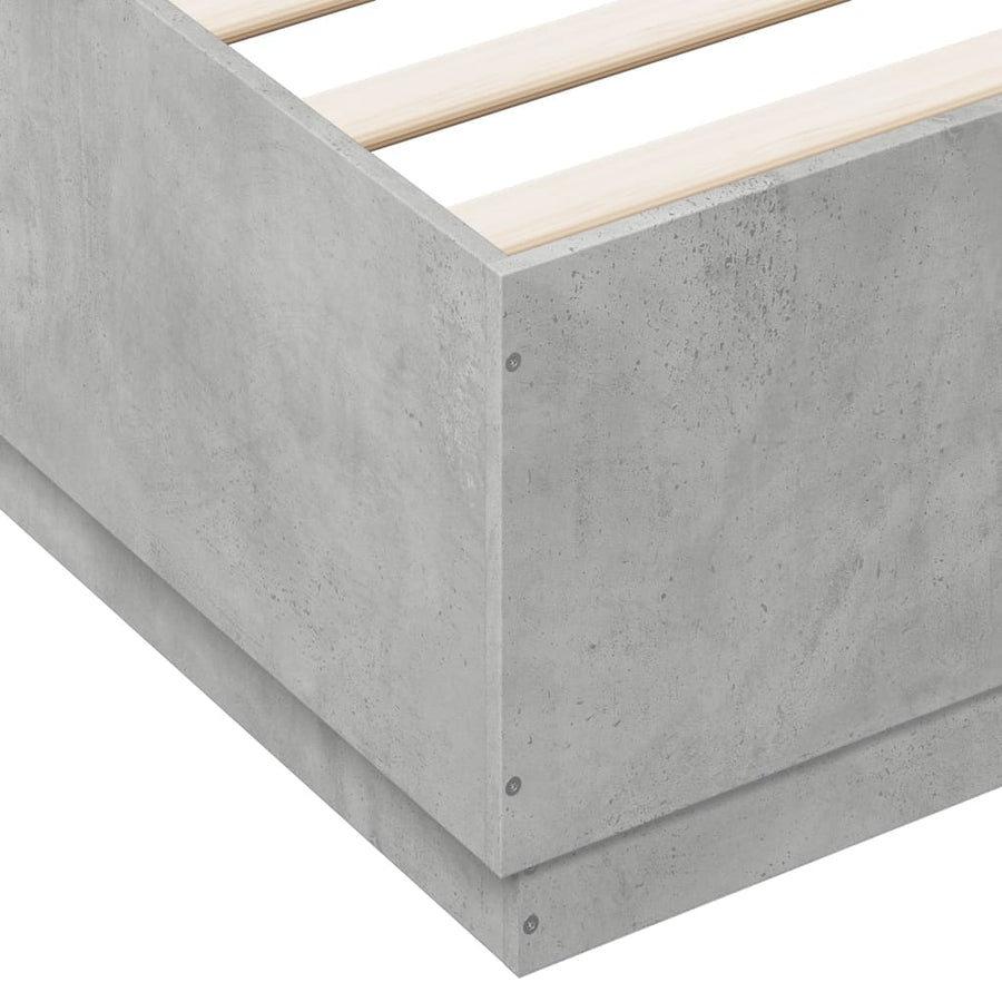 Bedframe Bewerkt Hout Betongrijs 150X200 Cm Donkerbruin