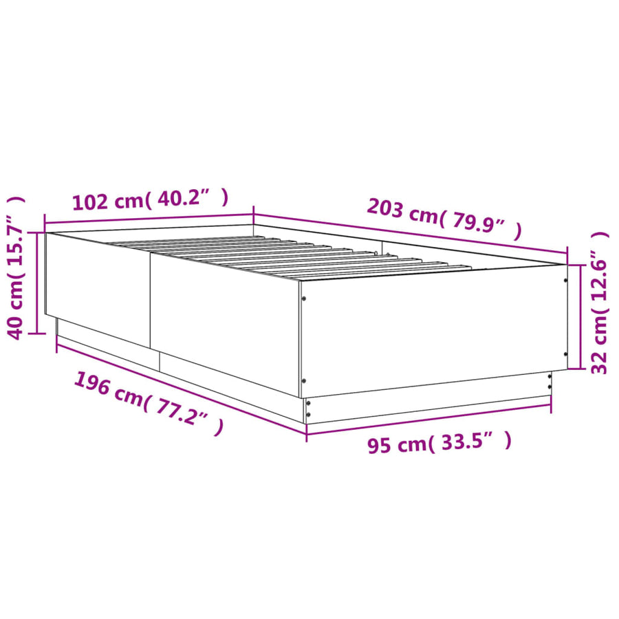 Bedframe bewerkt hout sonoma eikenkleurig 100x200 cm