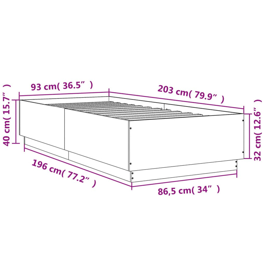 Bedframe bewerkt hout zwart 90x200 cm