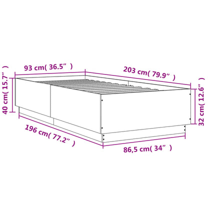 Bedframe bewerkt hout gerookt eikenkleurig 90x200 cm