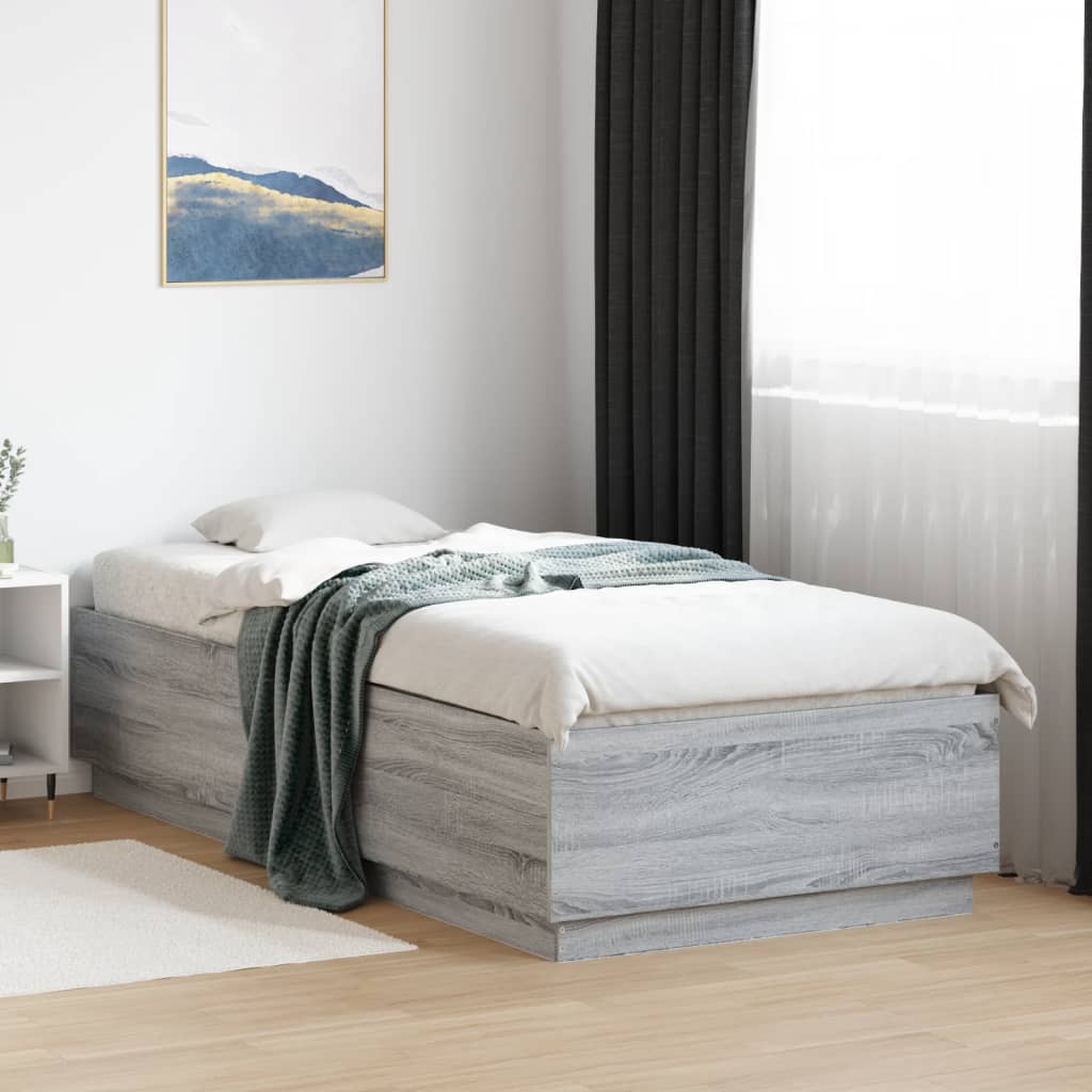 Bedframe bewerkt hout grijs sonoma eikenkleurig 90x200 cm