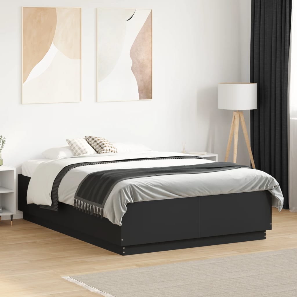 Bedframe bewerkt hout zwart 135x190 cm