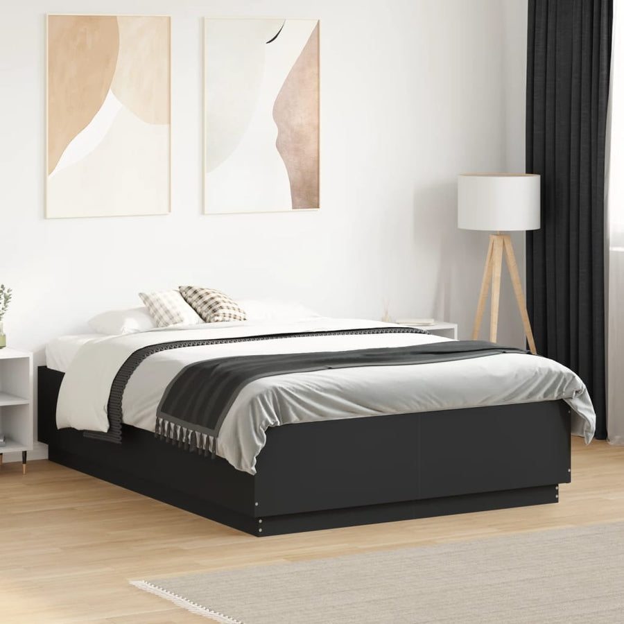 Bedframe bewerkt hout zwart 135x190 cm