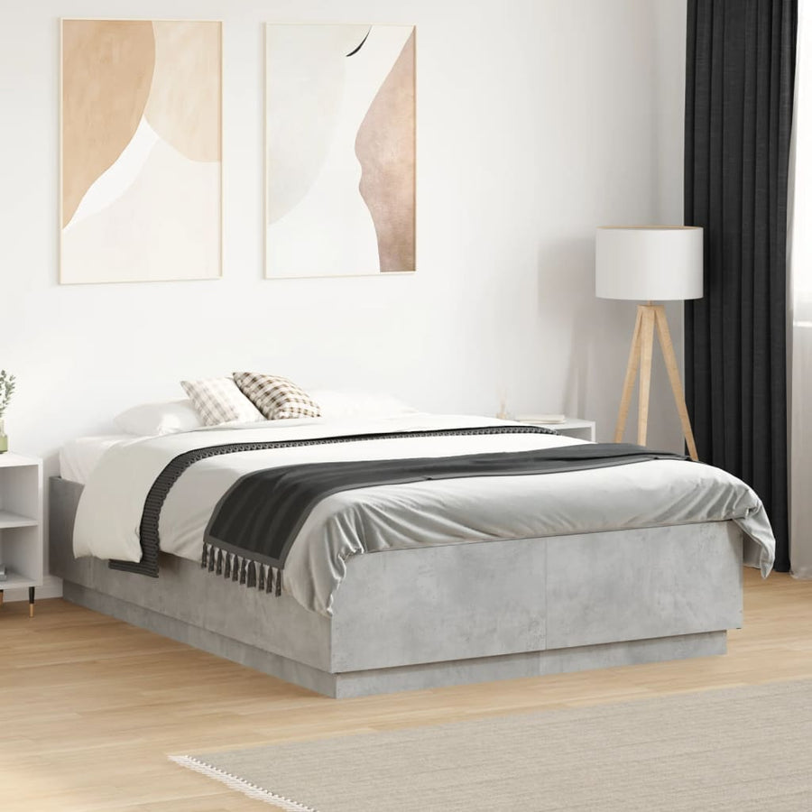 Bedframe bewerkt hout betongrijs 135x190 cm