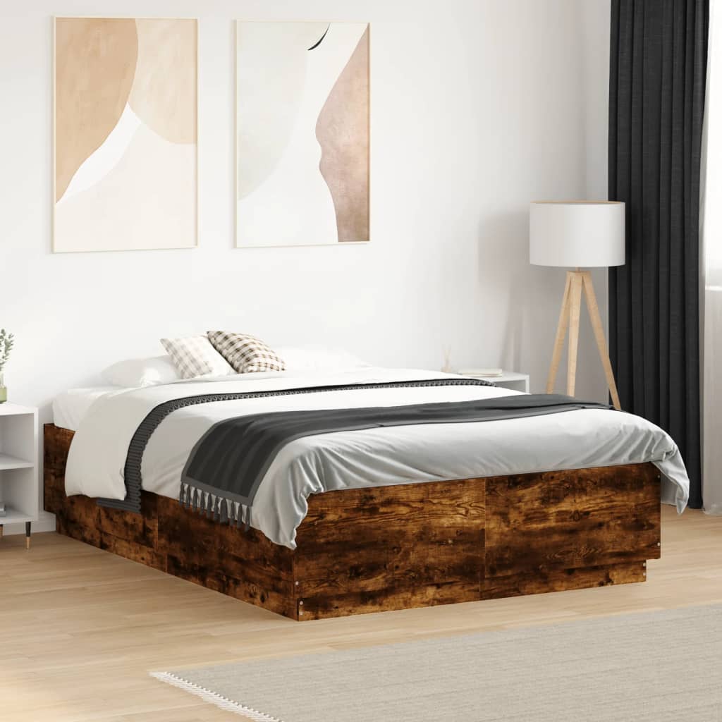 Bedframe bewerkt hout gerookt eikenkleurig 135x190 cm