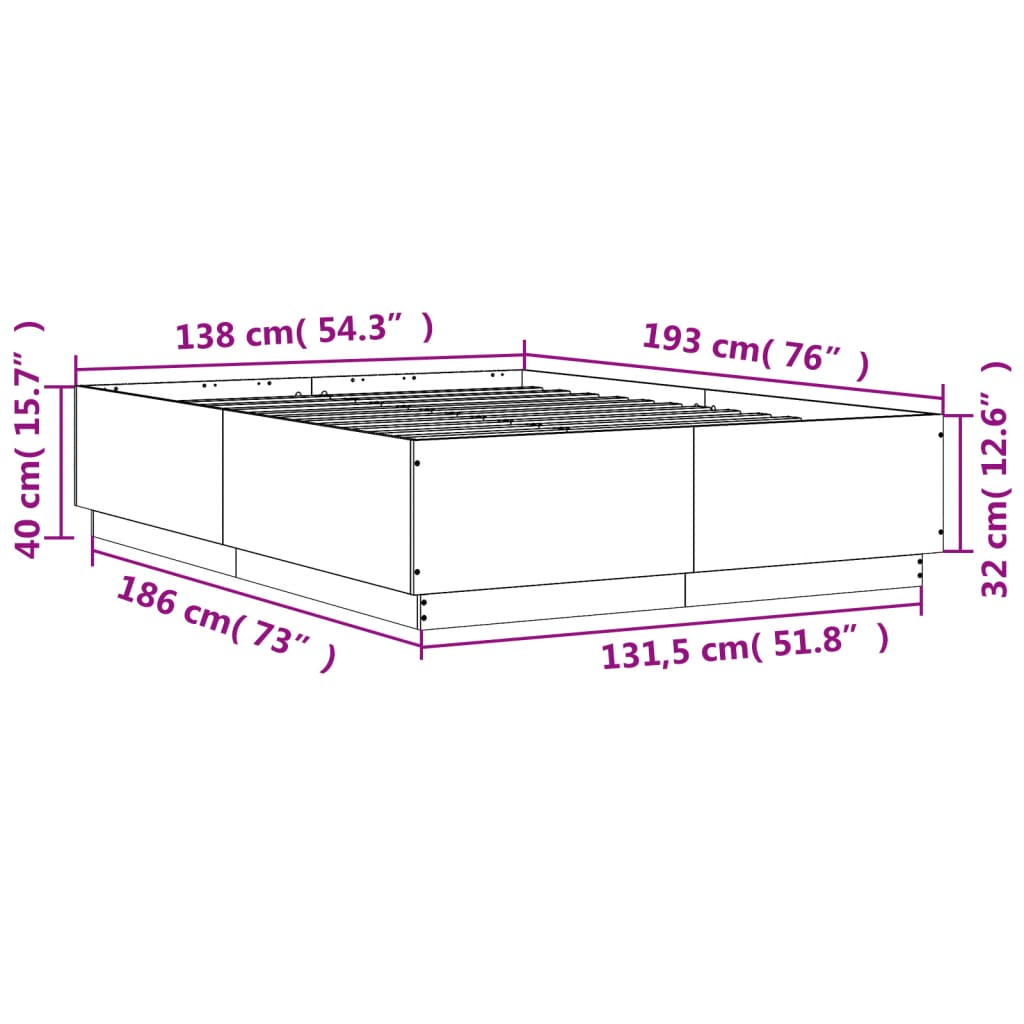 Bedframe bewerkt hout gerookt eikenkleurig 135x190 cm