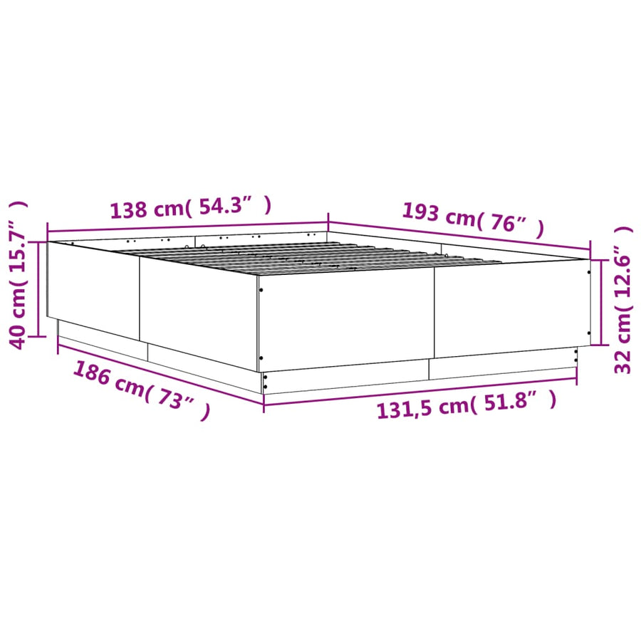Bedframe bewerkt hout grijs sonoma eikenkleurig 135x190 cm