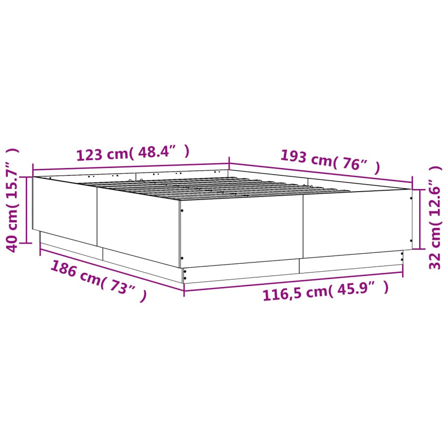 Bedframe bewerkt hout betongrijs 120x190 cm