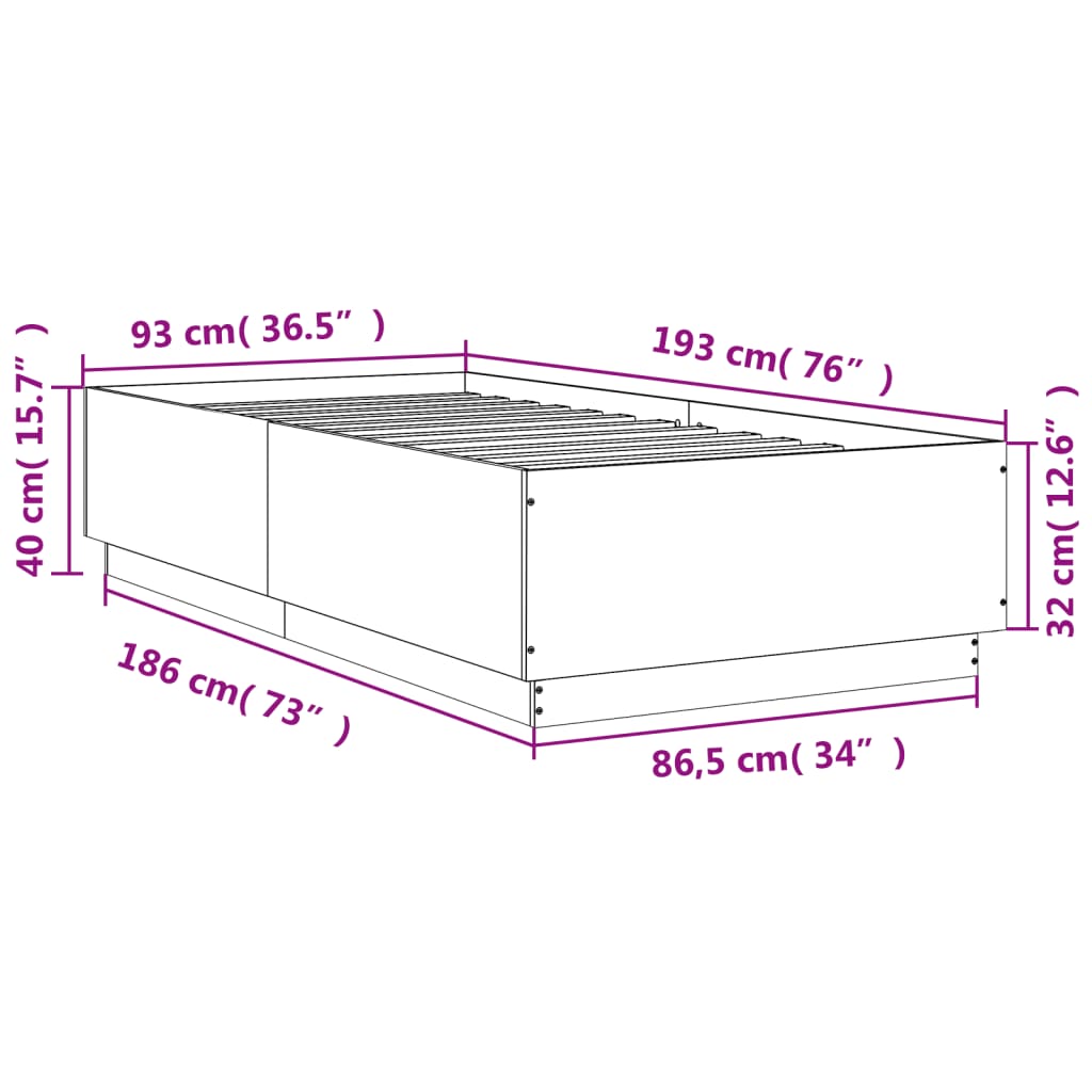 Bedframe bewerkt hout betongrijs 90x190 cm