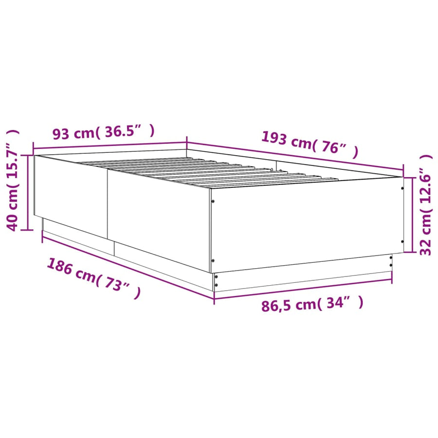 Bedframe bewerkt hout grijs sonoma eikenkleurig 90x190 cm