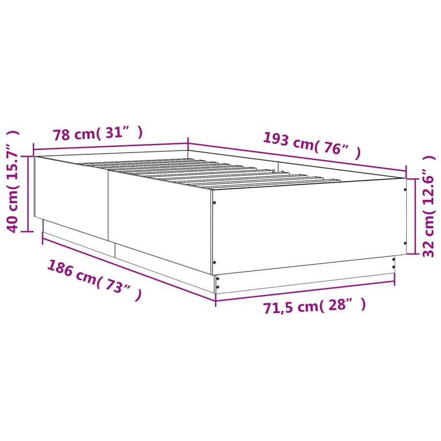 Bedframe bewerkt hout sonoma eikenkleurig 75x190 cm