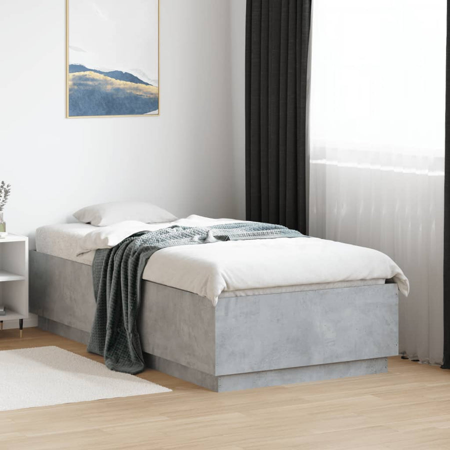 Bedframe bewerkt hout betongrijs 75x190 cm