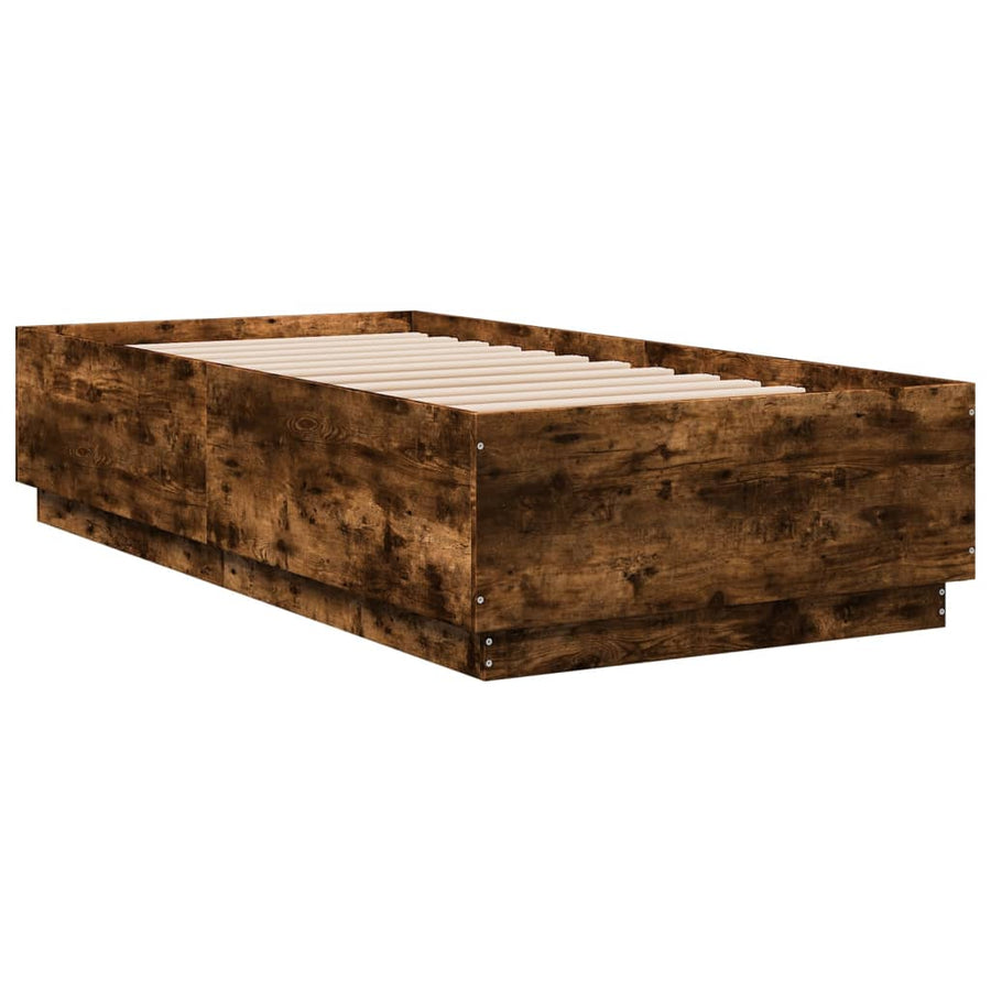 Bedframe bewerkt hout gerookt eikenkleurig 75x190 cm