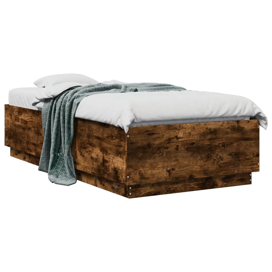 Bedframe bewerkt hout gerookt eikenkleurig 75x190 cm
