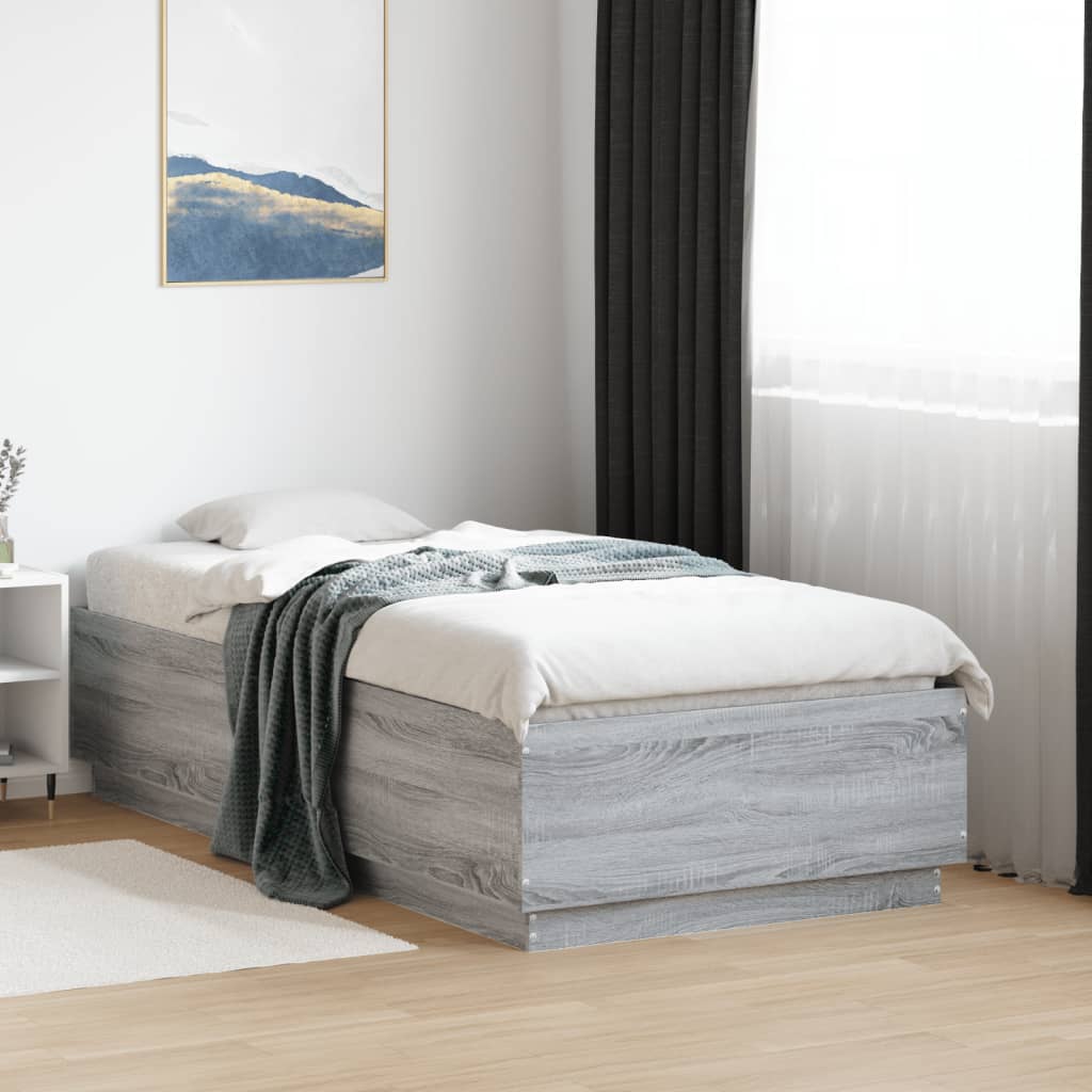 Bedframe bewerkt hout grijs sonoma eikenkleurig 75x190 cm