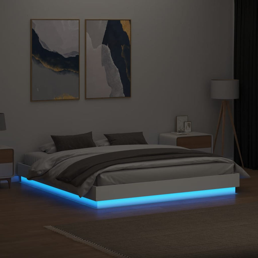 Bedframe Met Led-Verlichting Wit 200X200 Cm