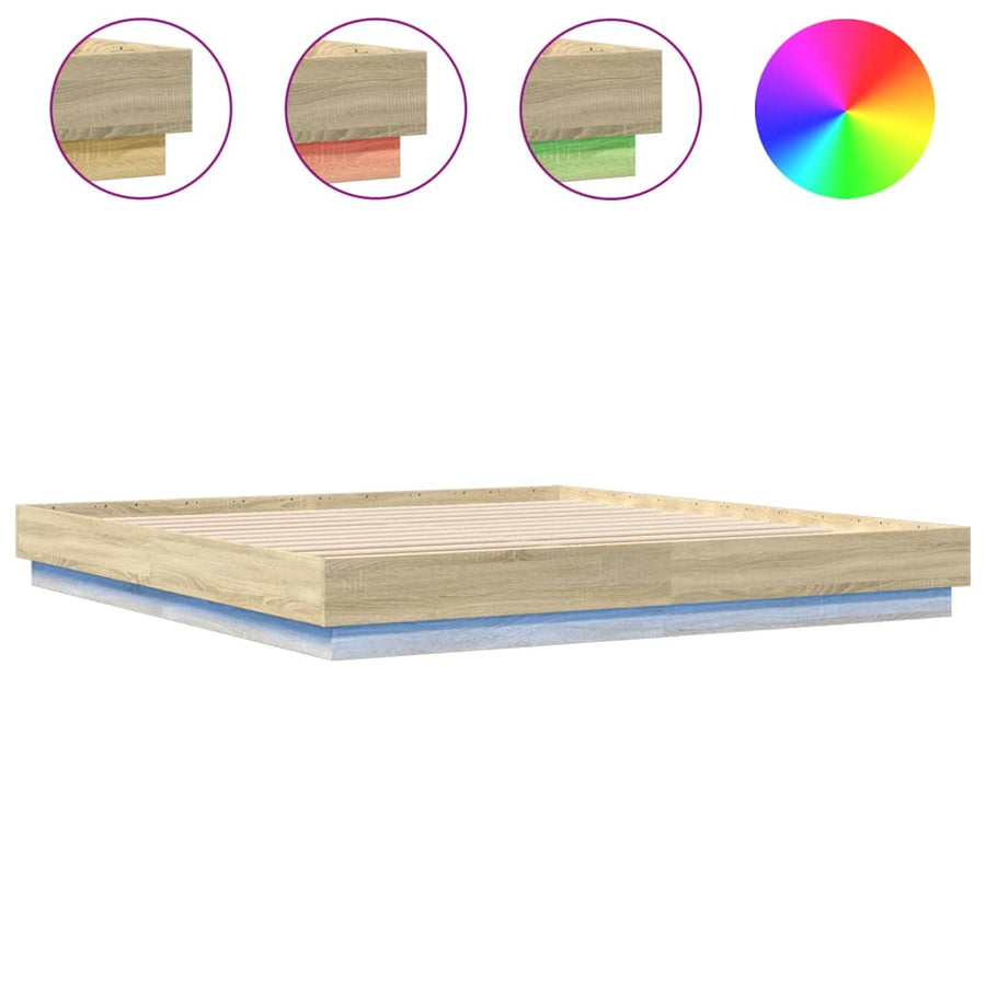 Bedframe Met Led-Verlichting Sonoma Eikenkleurig 200X200 Cm