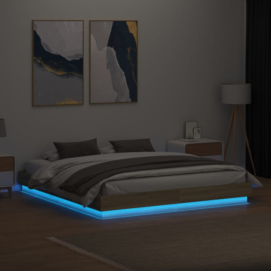 Bedframe Met Led-Verlichting Sonoma Eikenkleurig 200X200 Cm
