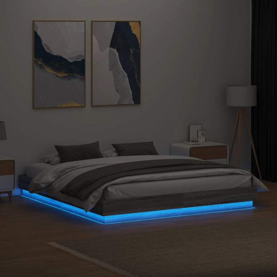 Bedframe Met Led-Verlichting Grijs Sonoma Eikenkleur 200X200 Cm