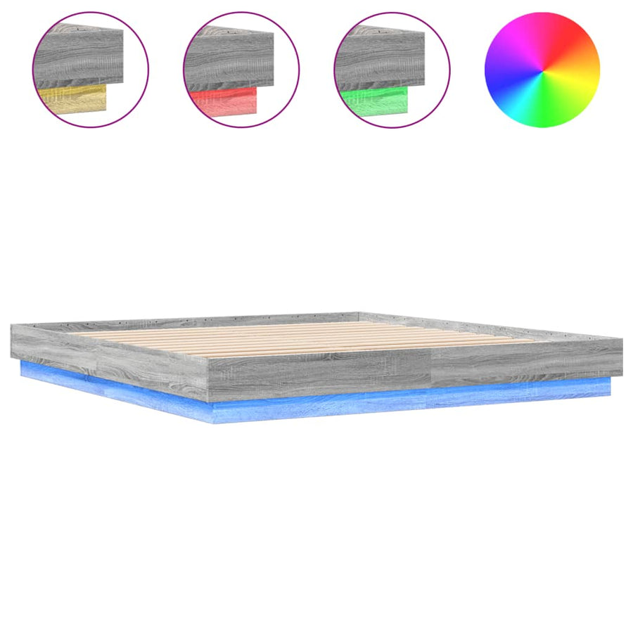 Bedframe Met Led-Verlichting Grijs Sonoma Eikenkleur 180X200 Cm Groen