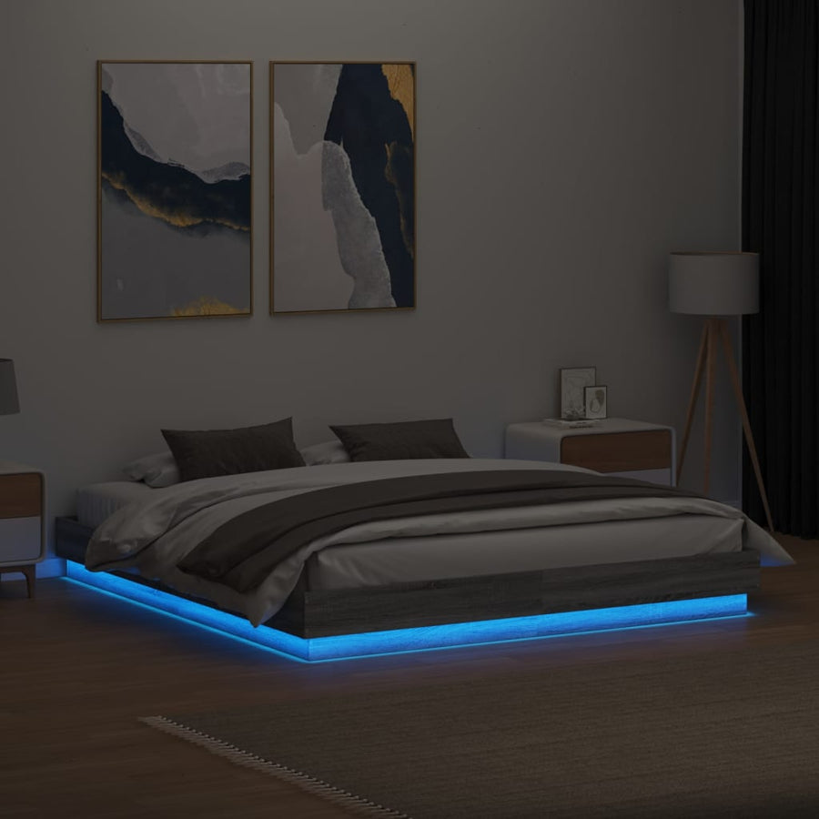 Bedframe Met Led-Verlichting Grijs Sonoma Eikenkleur 180X200 Cm Groen