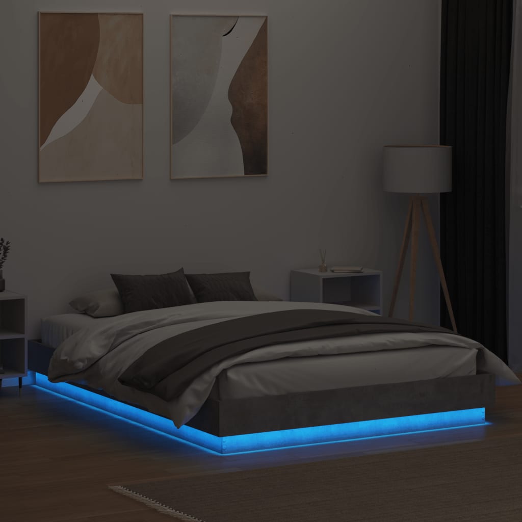 Bedframe Met Led-Verlichting Betongrijs 160X200 Cm Groen