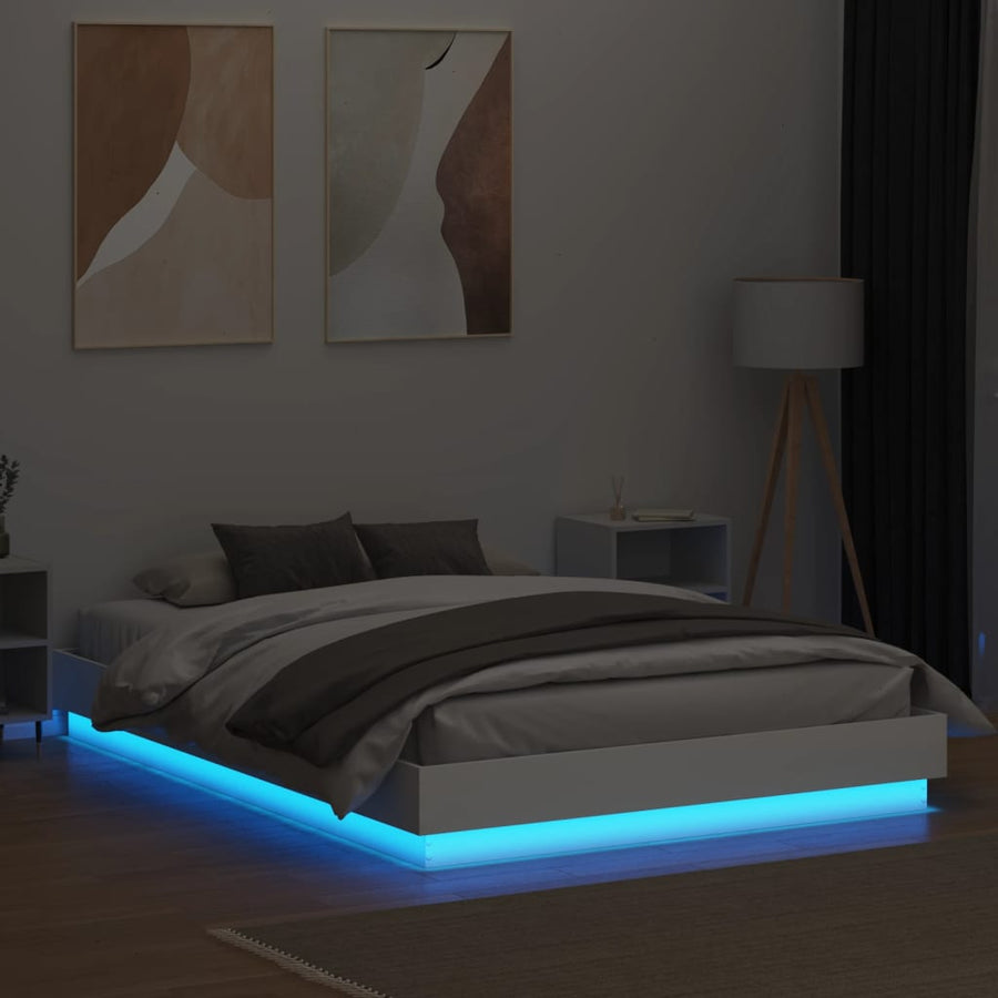 Bedframe Met Led-Verlichting Wit 150X200 Cm
