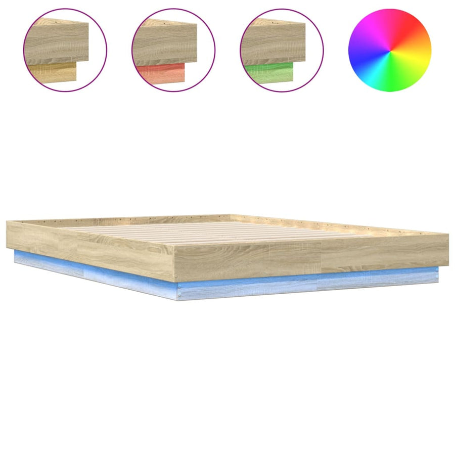 Bedframe Met Led-Verlichting Sonoma Eikenkleurig 150X200 Cm Blauw