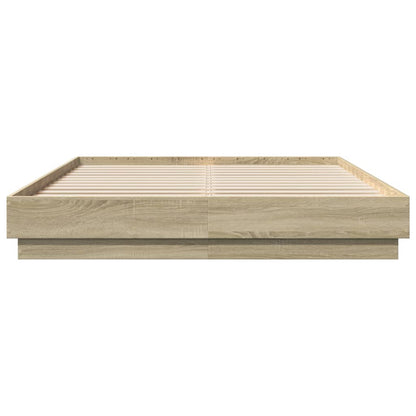 Bedframe Met Led-Verlichting Sonoma Eikenkleurig 150X200 Cm Blauw