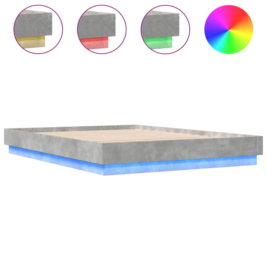 Bedframe Met Led-Verlichting Betongrijs 150X200 Cm Groen