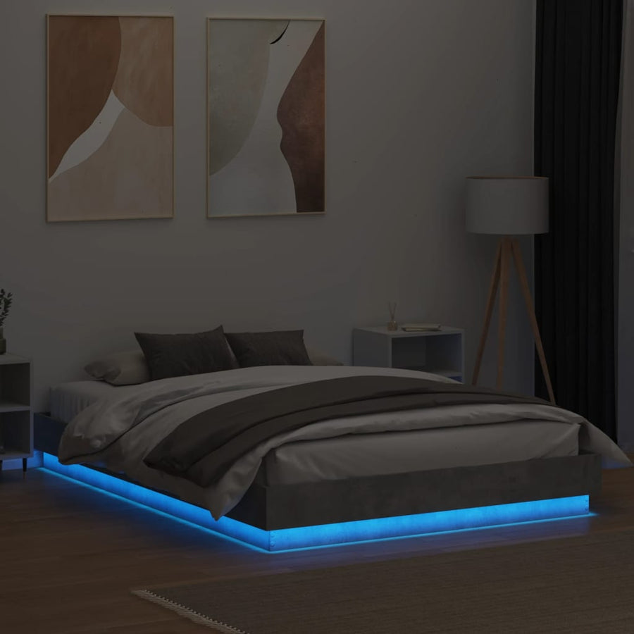 Bedframe Met Led-Verlichting Betongrijs 150X200 Cm Groen