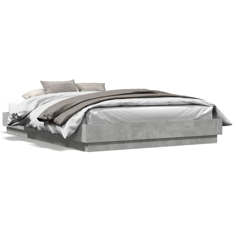 Bedframe Met Led-Verlichting Betongrijs 150X200 Cm Groen