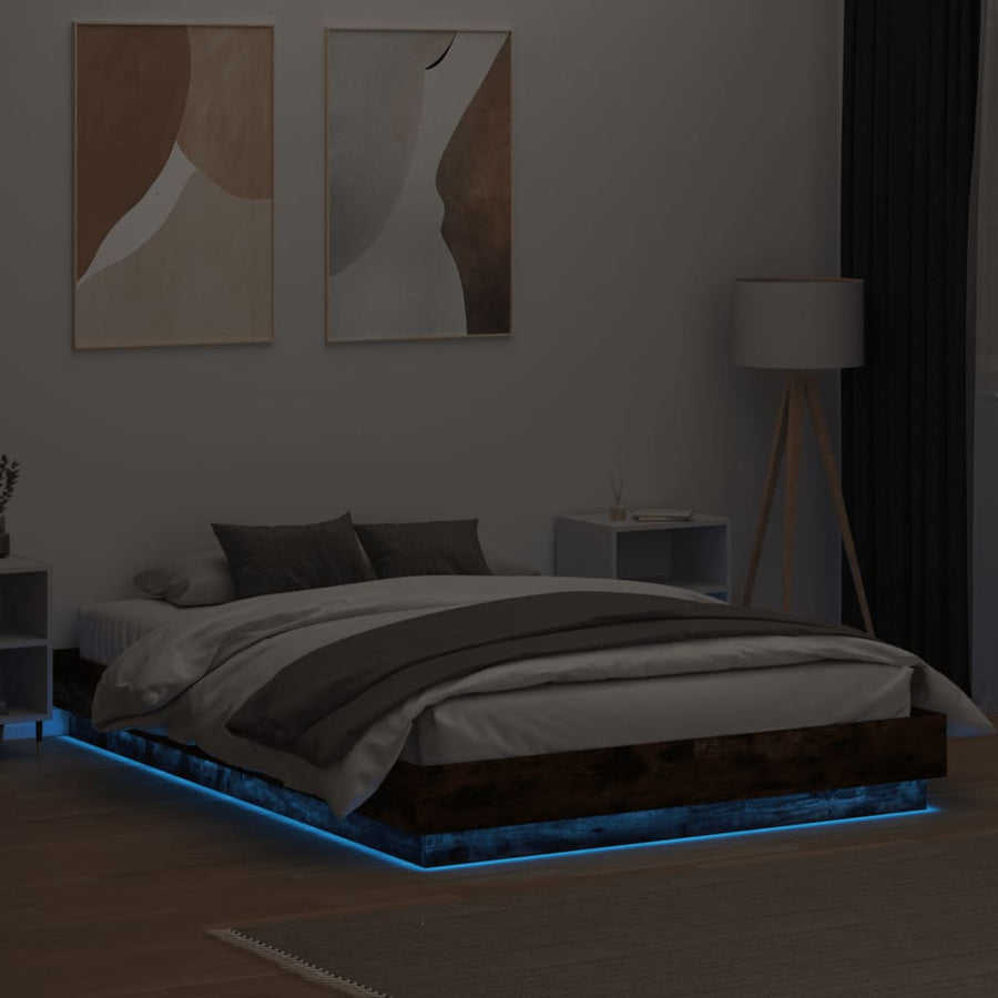 Bedframe Met Led-Verlichting Gerookt Eikenkleurig 150X200 Cm