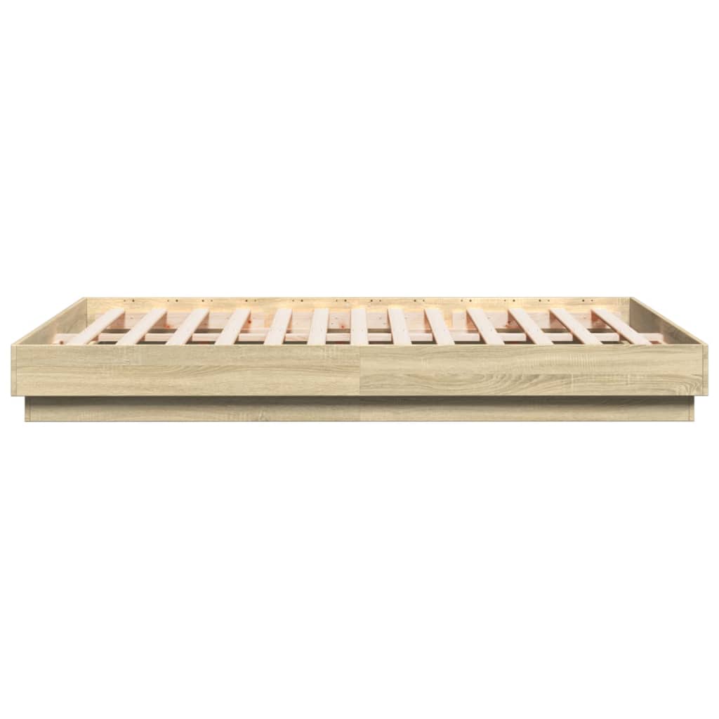 Bedframe Met Led-Verlichting Sonoma Eikenkleurig 140X200 Cm Blauw