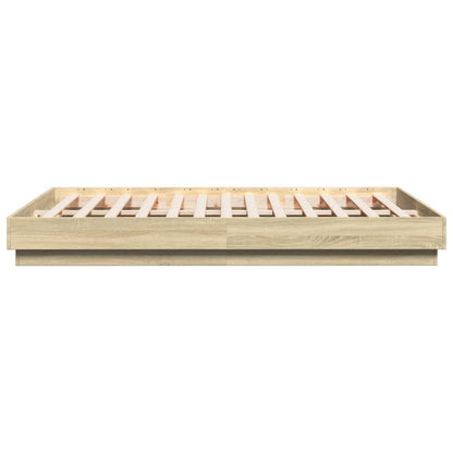 Bedframe Met Led-Verlichting Sonoma Eikenkleurig 140X200 Cm Blauw
