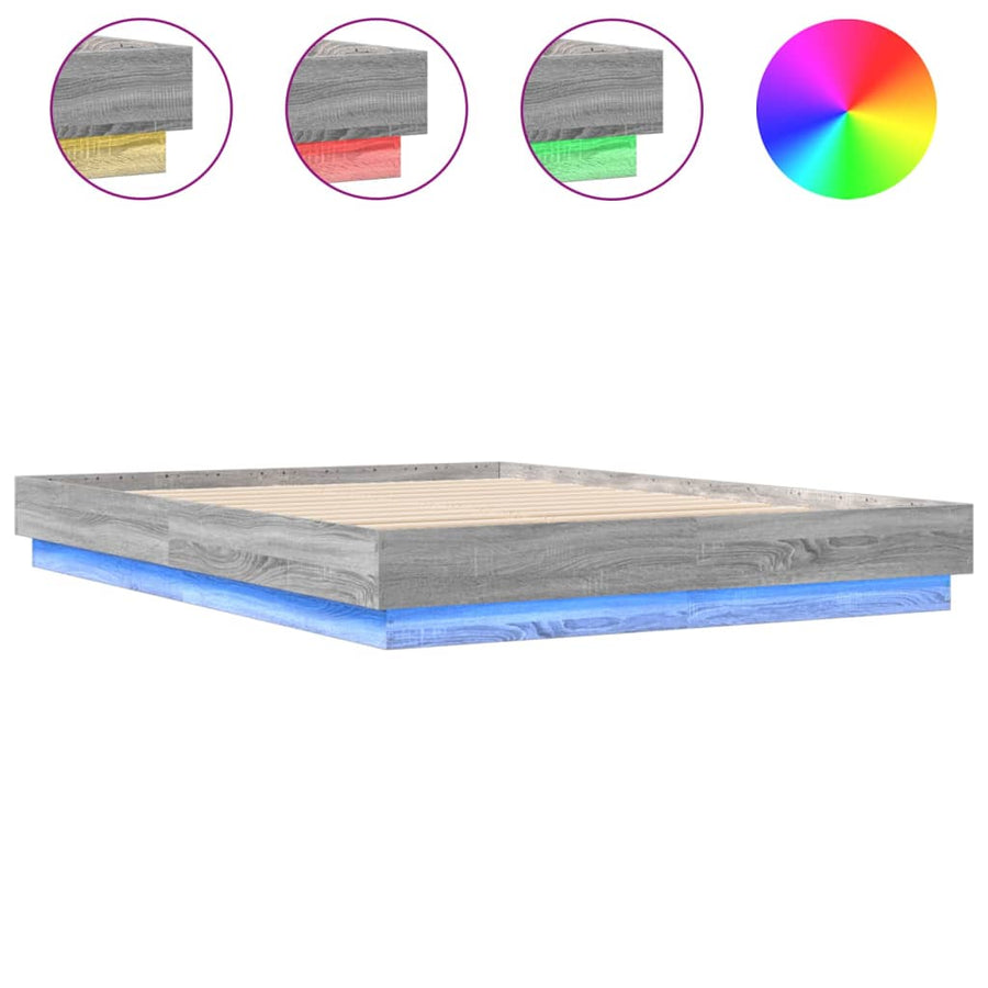 Bedframe Met Led-Verlichting Grijs Sonoma Eikenkleur 140X200 Cm